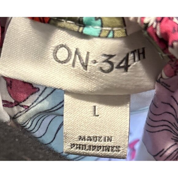 On 34th Floral Maxi Cotton Dress Elastic Waist Puff Short Sleeve Pockets Size L - Picture 6 of 8